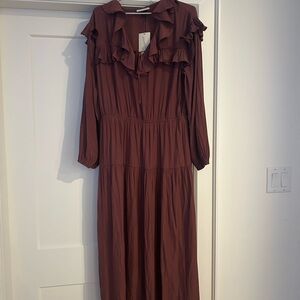 Elegant Brown Ruffle Dress